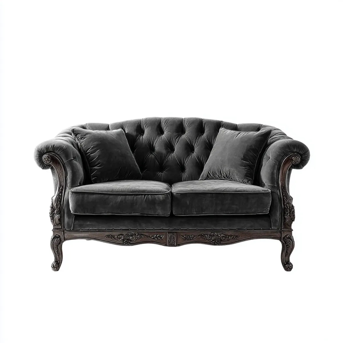 Sofa, Chesterfield sofa 2 czarne poliestrowe aksamitne siedzenia z litą konstrukcją drewna 172 x 90 x 95 cm