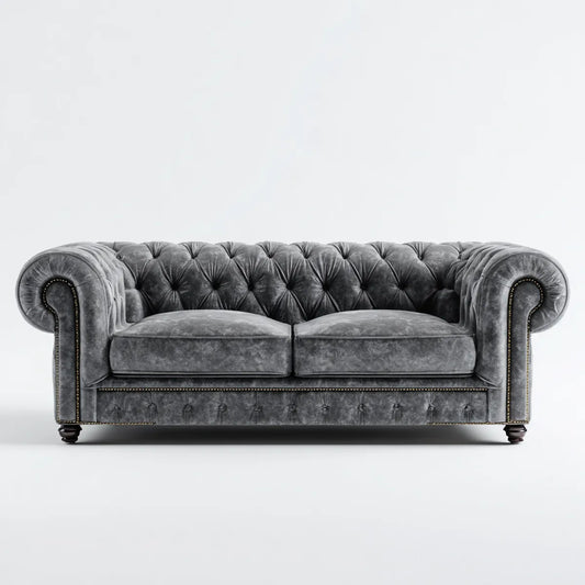 Sofa, Chesterfield sofa 2 miejsca szary 180 x 90 x 75 cm w poliestrowym prostokątnym kształcie