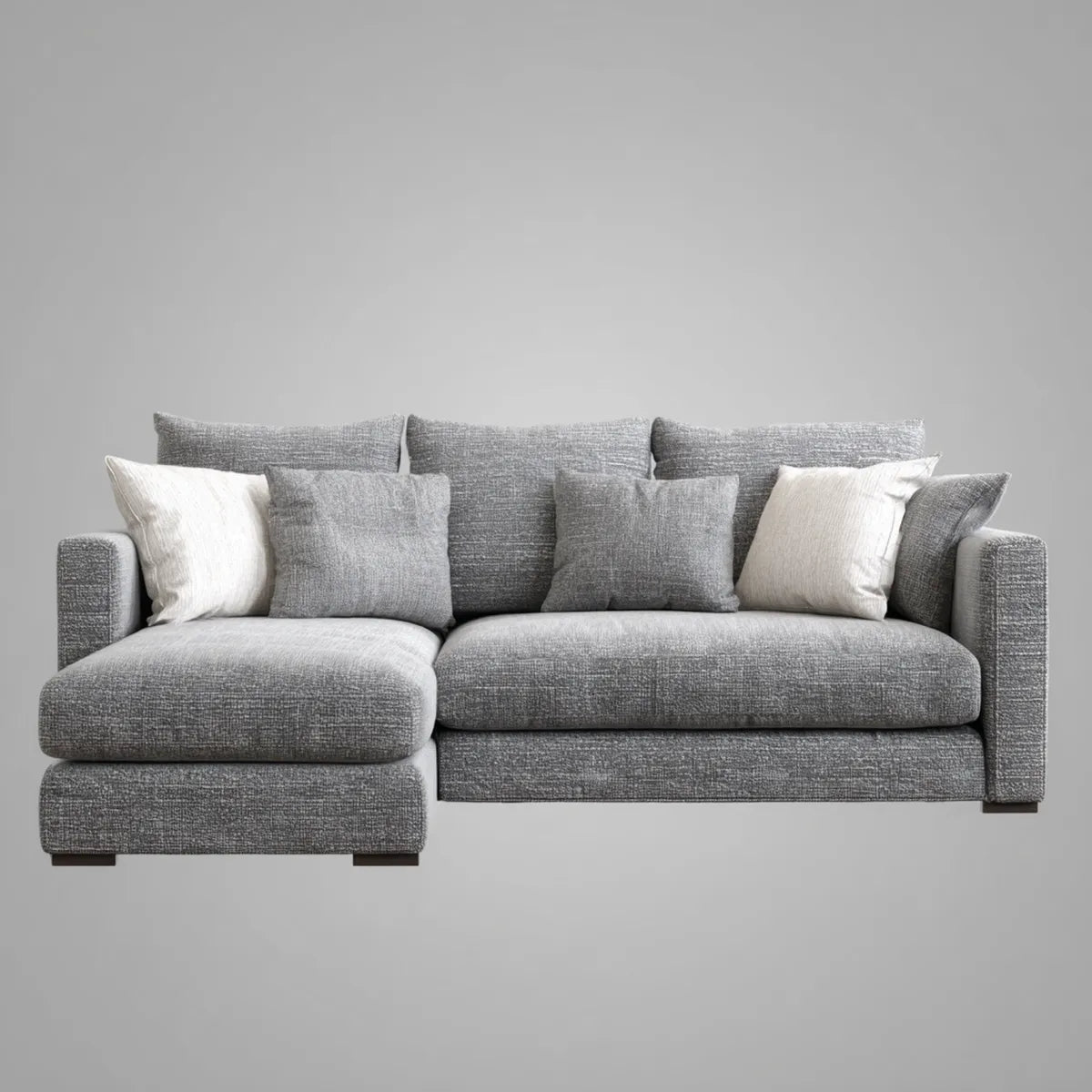 Sofa, Kanapa narożna z krzesełkiem z lewym szarym 230 x 150 x 85 cm w prostokątnym kształcie poliestru