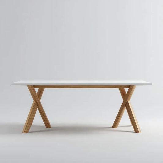 Stół do jadalni, Prostokątny biały stół jadalny z nogami X w litym drewnie 200 x 90 x 75 cm