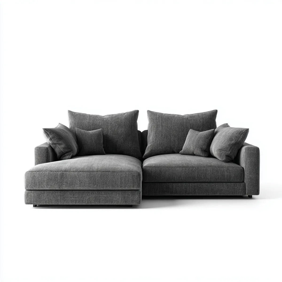 Sofa, Kanapa narożna z krzesełkiem z lewej ciemnoszarej 280 x 165 x 85 cm w poliestrze 3 miejsca